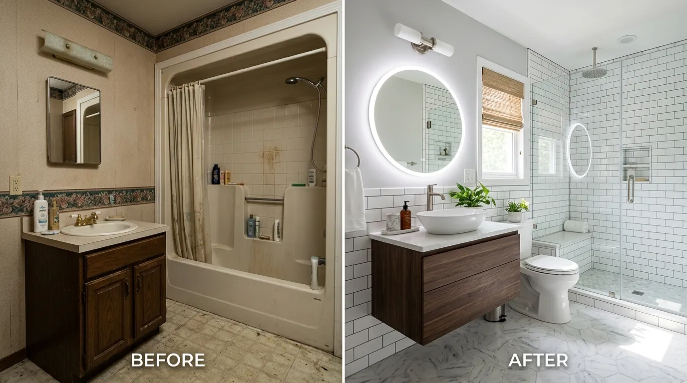 Aurora CO bathroom remodeling before and after - Smith Auro Plumbing renovation project