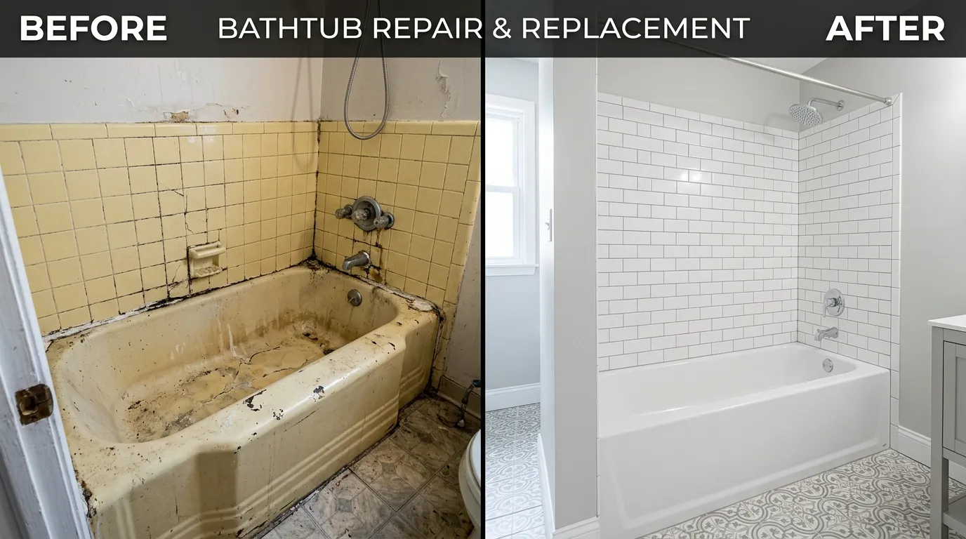 Aurora CO bathtub repair and replacement before and after - Smith Auro Plumbing service project