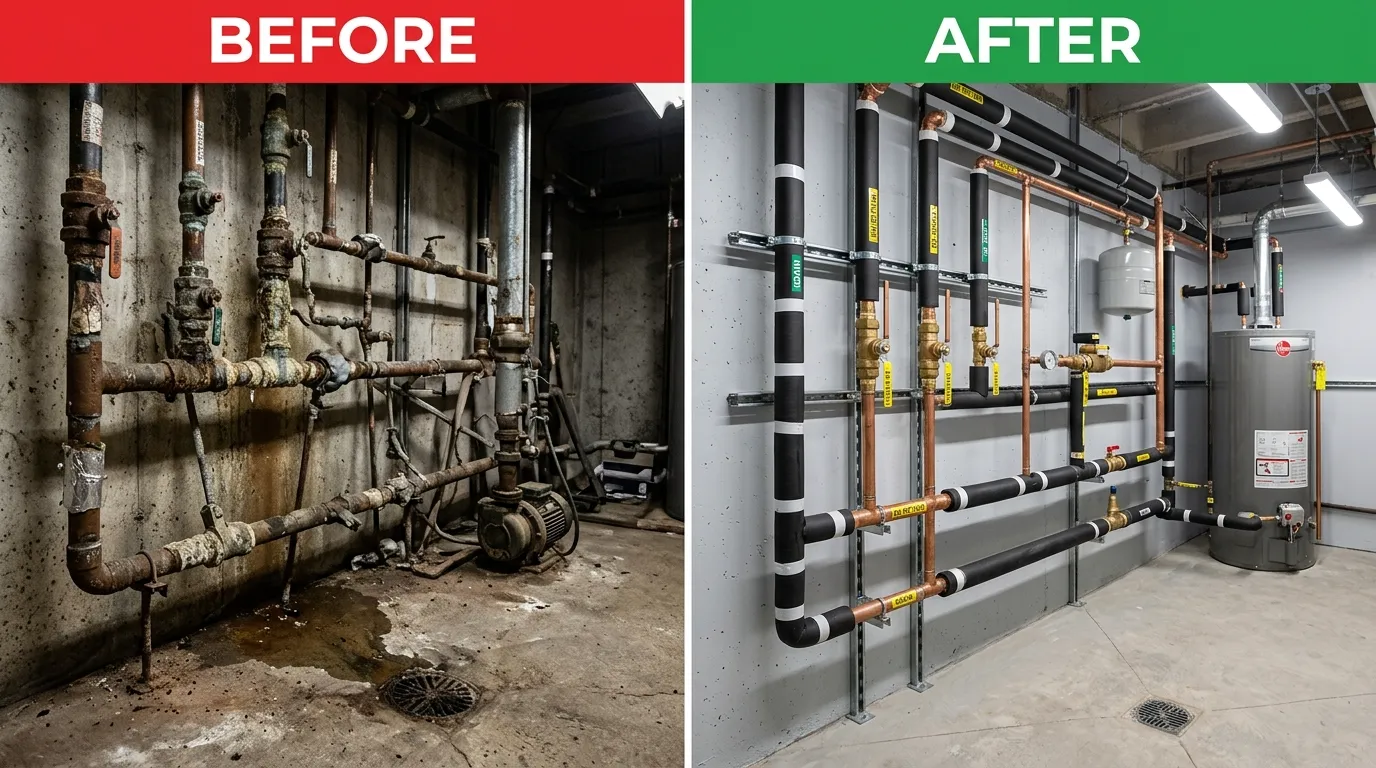 Commercial Plumbing Pipe Repiping Repair Replacement Before and After - Smith Auro Plumbing Aurora CO