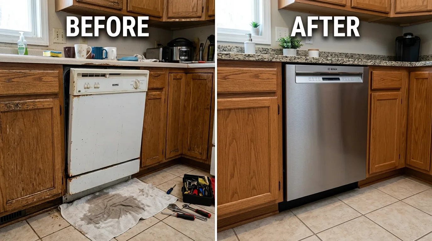 Dishwasher Repair & Replacement Before and After - Smith Auro Plumbing Aurora CO