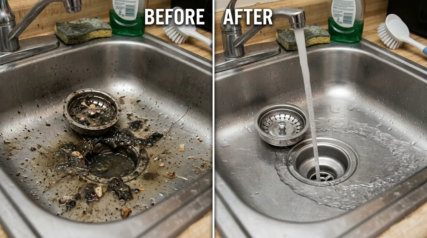 Drain Cleaning Kitchen Sink Before and After - Smith Auro Plumbing Aurora CO