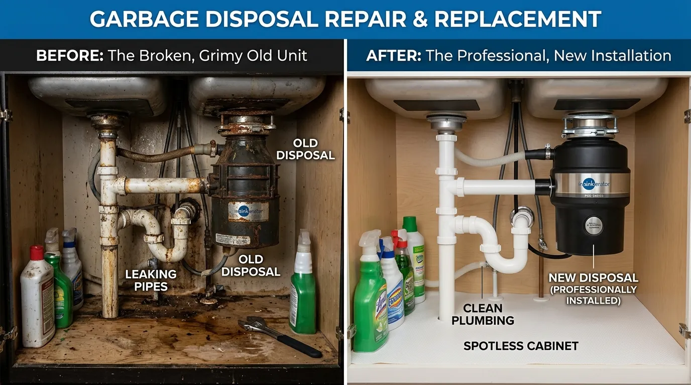 Garbage Disposal Repair & Replacement Before and After - Smith Auro Plumbing Aurora CO
