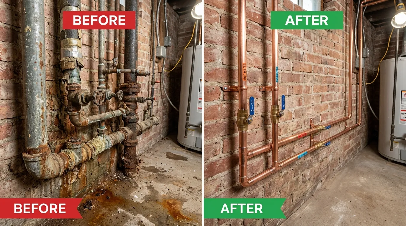 Pipe Repiping Repair & Replacement Before and After - Smith Auro Plumbing Aurora CO