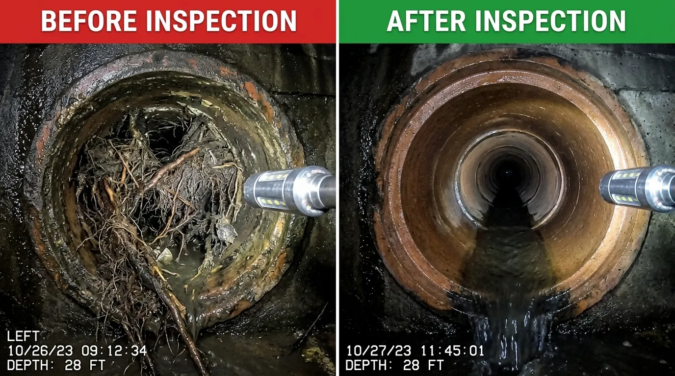 Sewer Camera Inspection Before and After - Smith Auro Plumbing Aurora CO