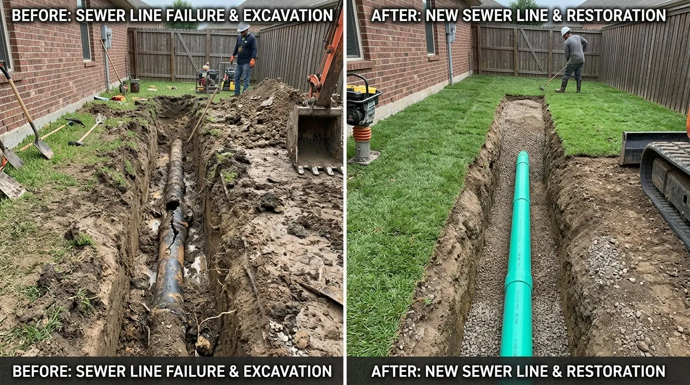 Sewer Line Repair & Replacement Before and After - Smith Auro Plumbing Aurora CO