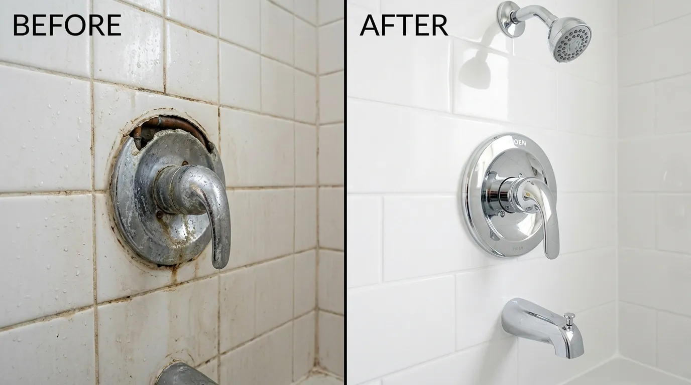 Shower Valve Repair Before and After - Smith Auro Plumbing Aurora CO
