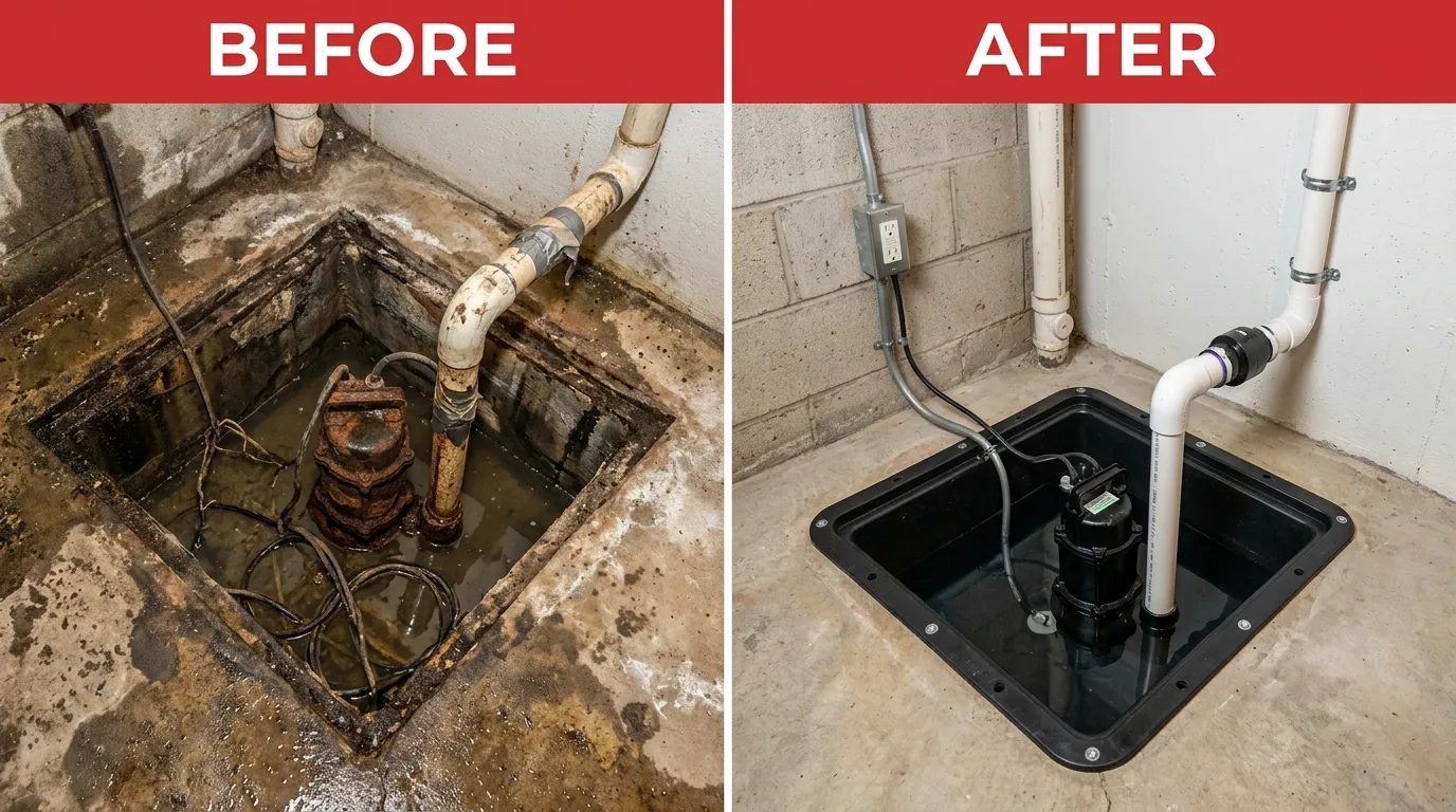 Sump Pump Repair Before and After - Smith Auro Plumbing Aurora CO