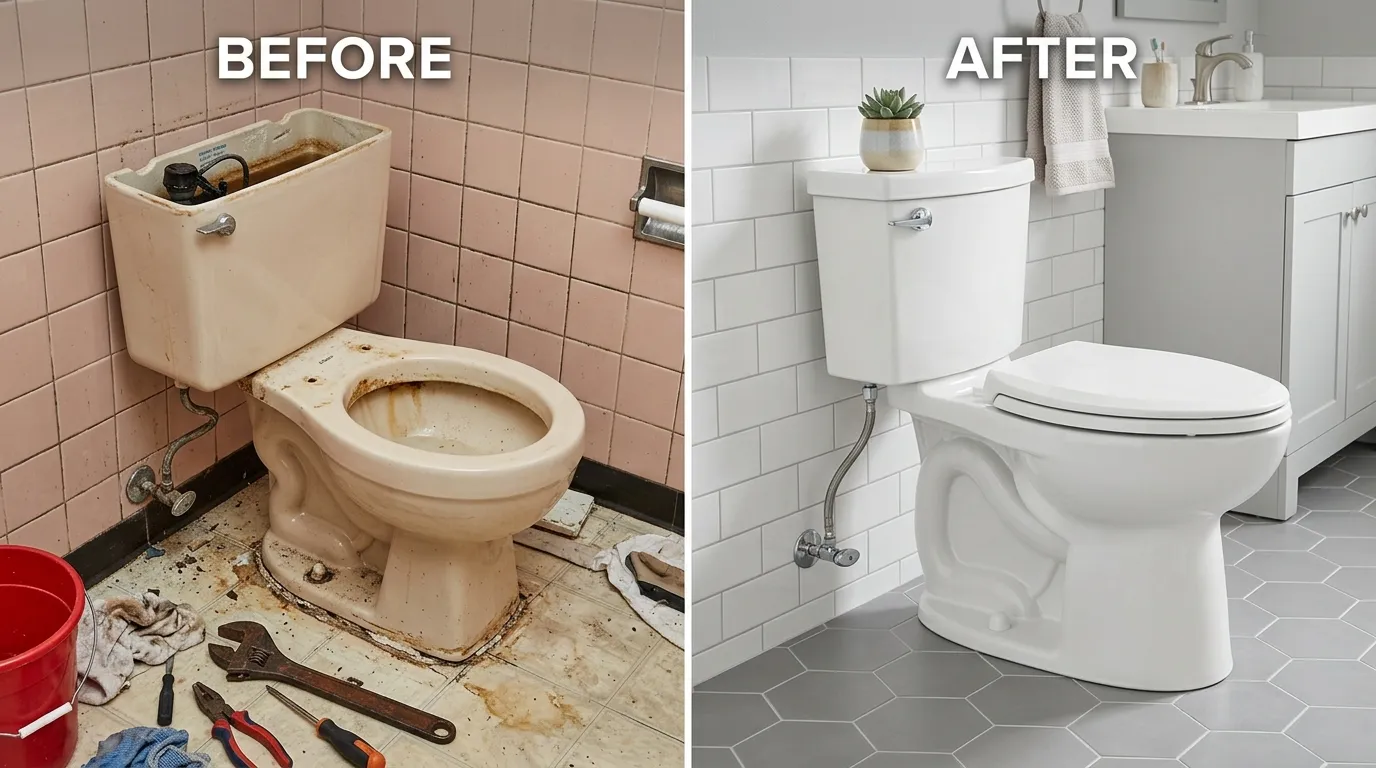 Toilet Repair & Replacement Before and After - Smith Auro Plumbing Aurora CO