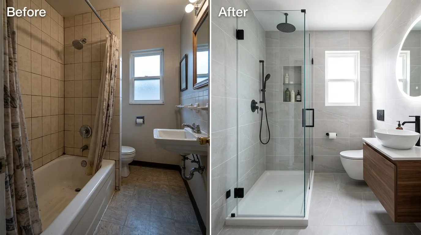 Tub-to-Shower Conversion Before and After - Smith Auro Plumbing Aurora CO