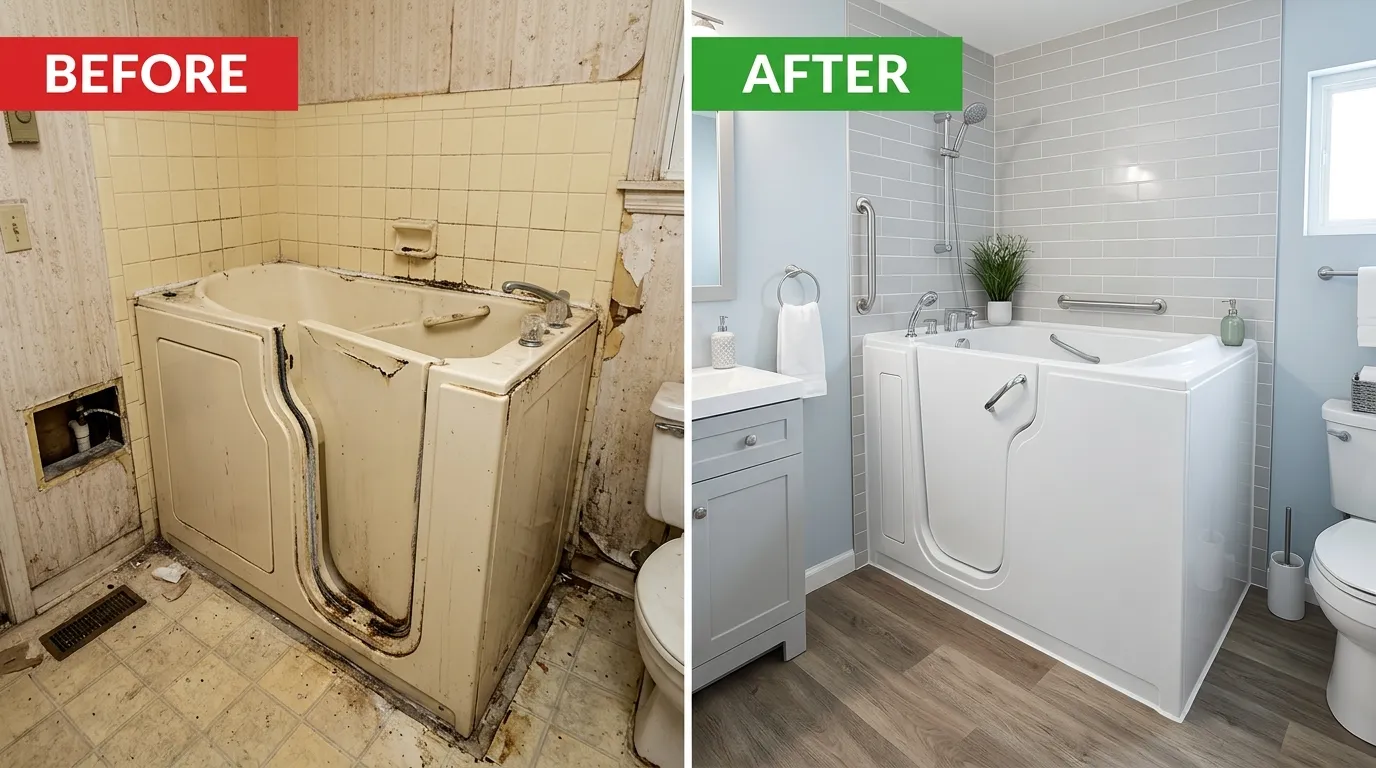 Walk-In Tub Repair & Replacement Before and After - Smith Auro Plumbing Aurora CO