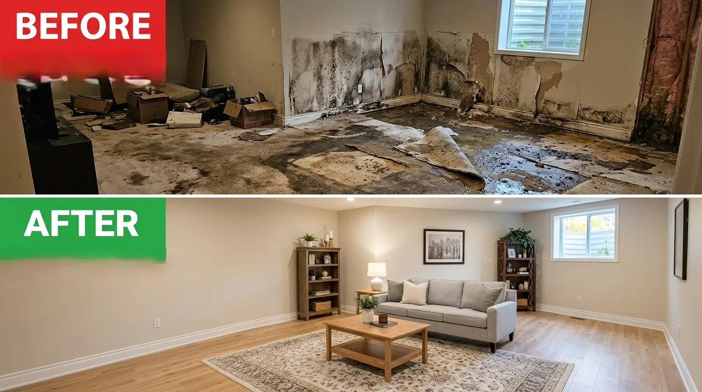 Water Damage Restoration Before and After - Smith Auro Plumbing Aurora CO