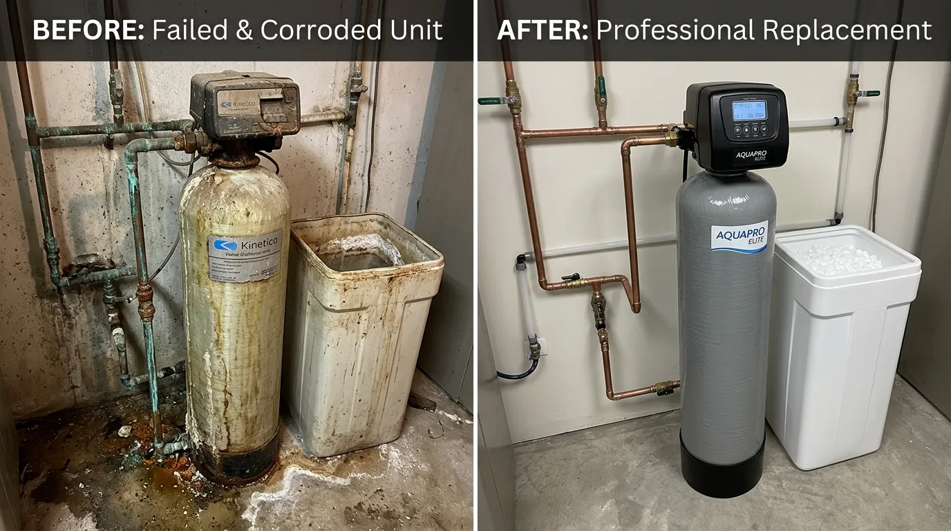 Water Softener Replacement — Failed Kinetico to New AquaPro Elite — Before and After — Smith Auro Plumbing Aurora CO